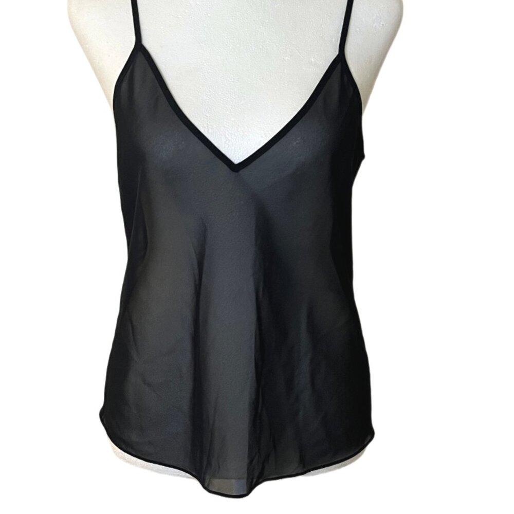 Coach Black Sheer Camisole Top, V-Neck Adjustable Spaghetti Straps Size 2